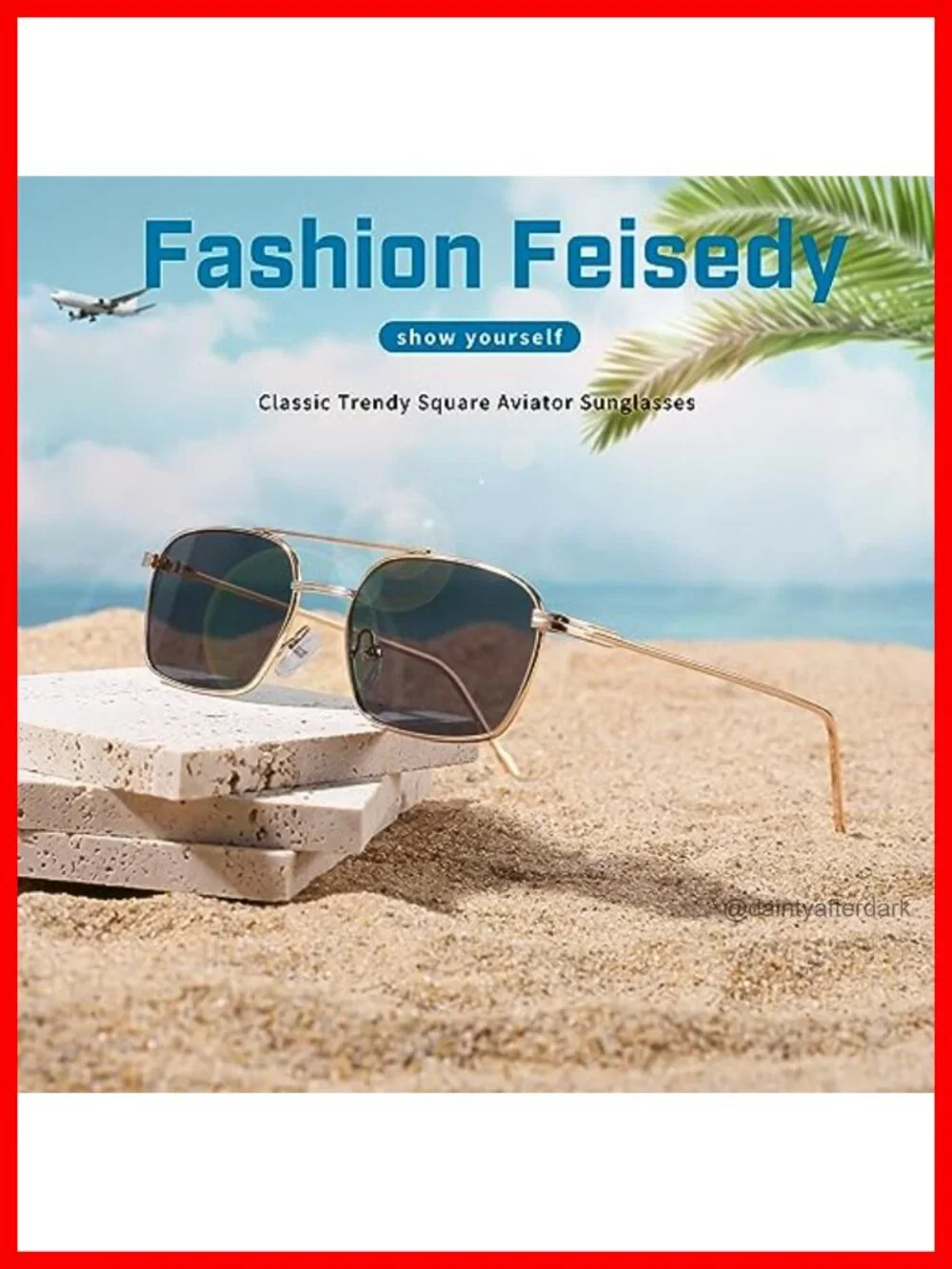 Vintage Square Aviator Sunglasses Metal Frame UV Protection Retro Trendy